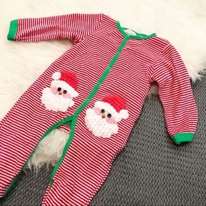 Mudpie Striped Santa Super Soft Red Footie Pajamas